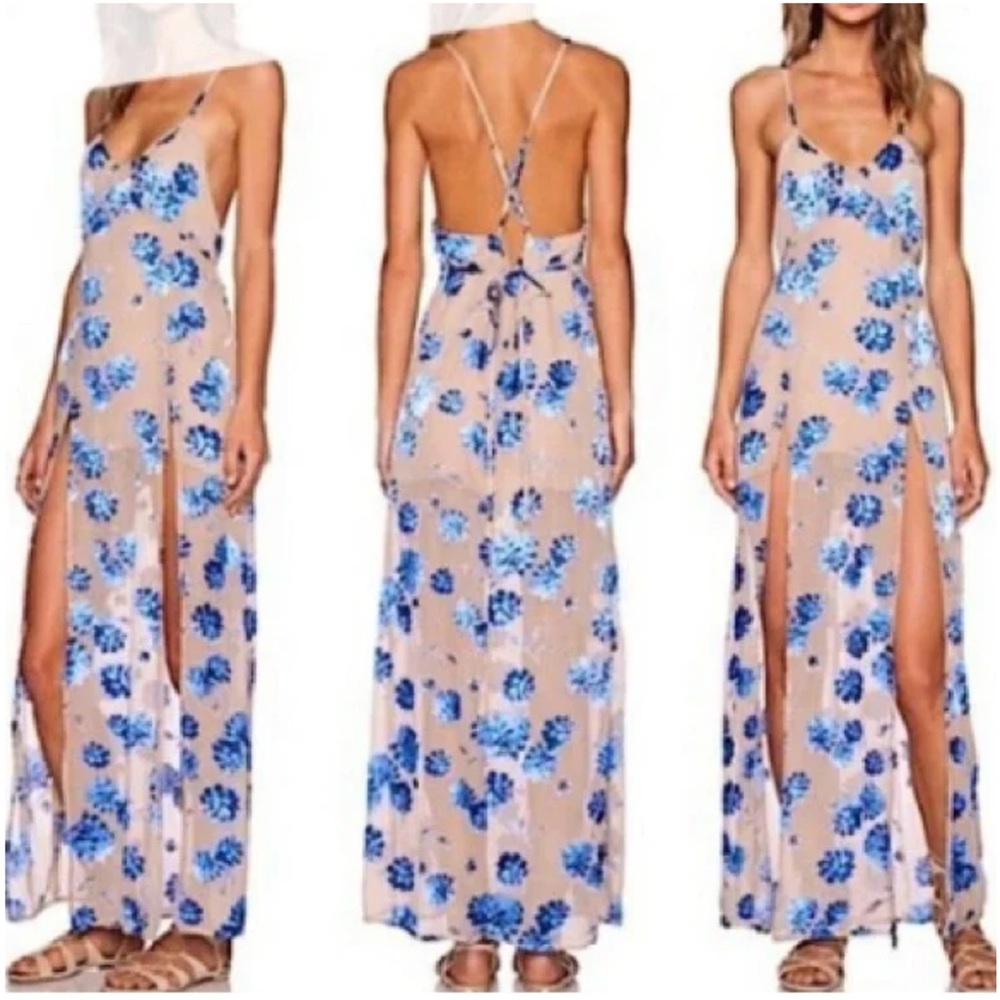 For Love And Lemons Blue Floral Midi Dress